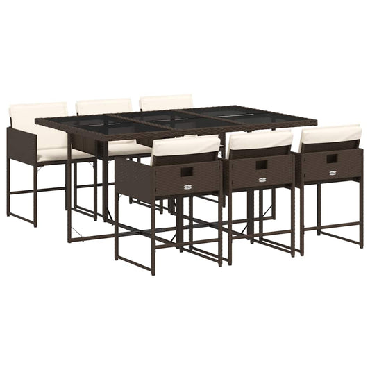 vidaXL 7 Piece Garden Dining Set with Cushions Brown Poly Rattan