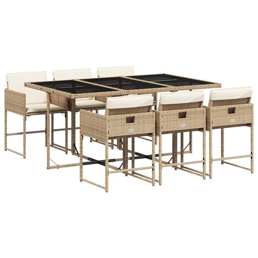 vidaXL 7 Piece Garden Dining Set with Cushions Beige Poly Rattan