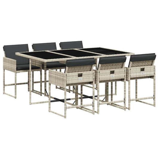 vidaXL 7 Piece Garden Dining Set with Cushions Light Grey Poly Rattan