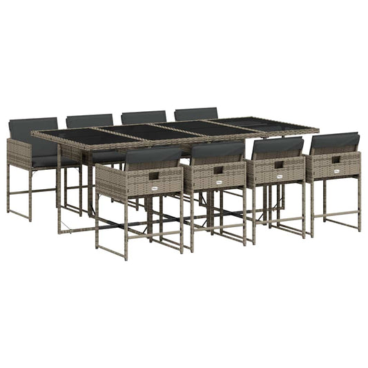 vidaXL 9 Piece Garden Dining Set with Cushions Grey Poly Rattan