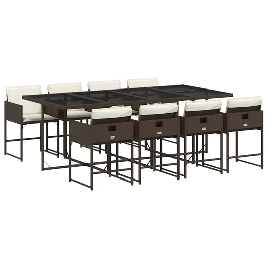 vidaXL 9 Piece Garden Dining Set with Cushions Brown Poly Rattan