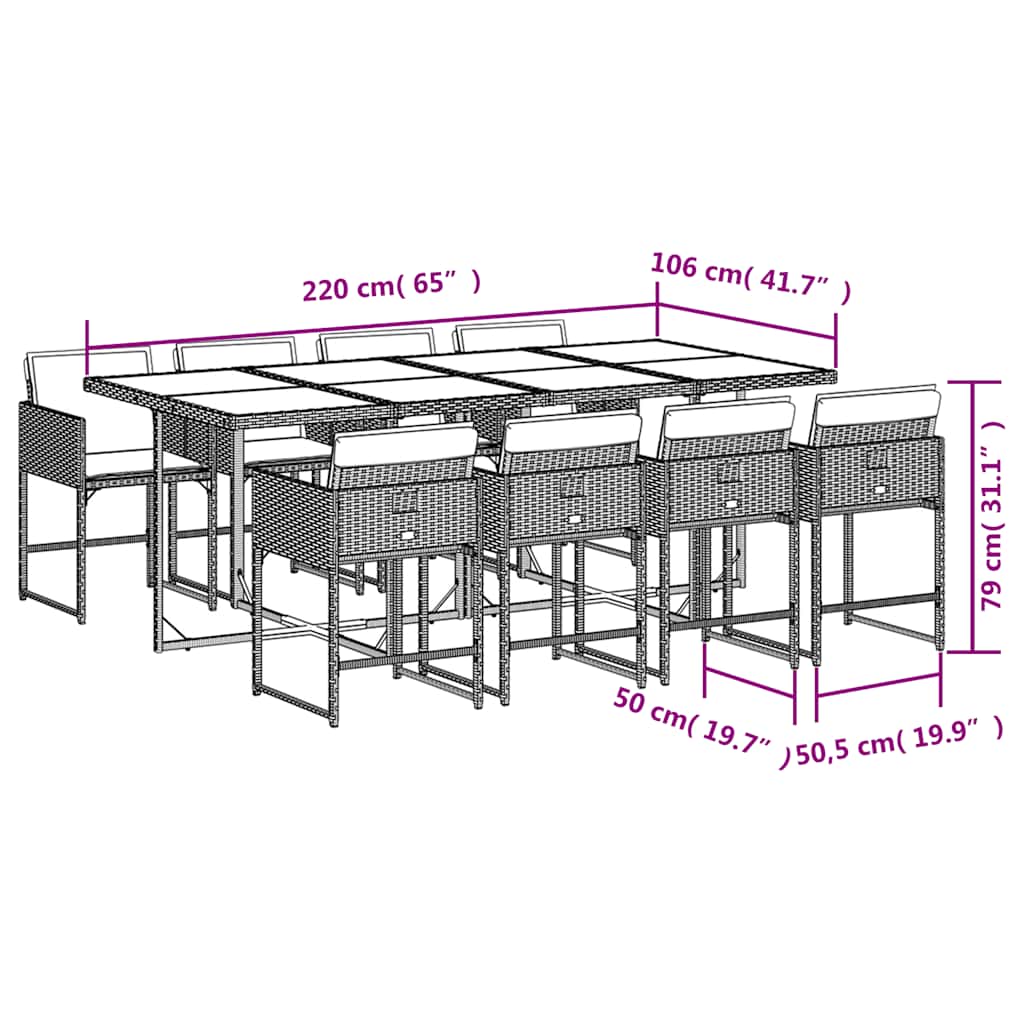 vidaXL 9 Piece Garden Dining Set with Cushions Brown Poly Rattan