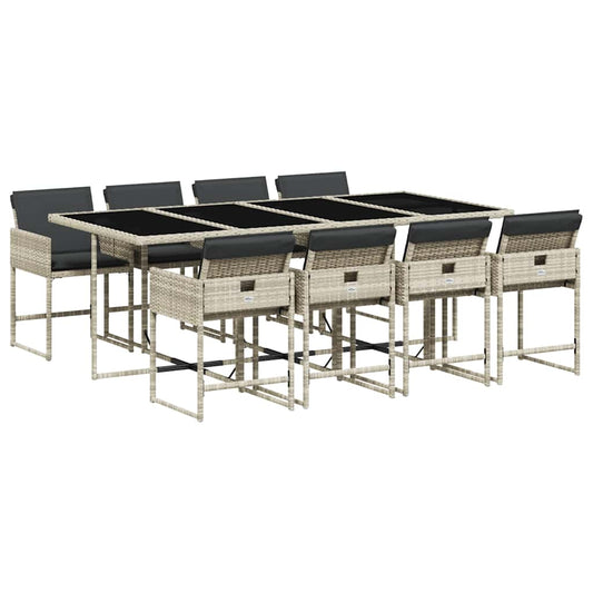 vidaXL 9 Piece Garden Dining Set with Cushions Light Grey Poly Rattan