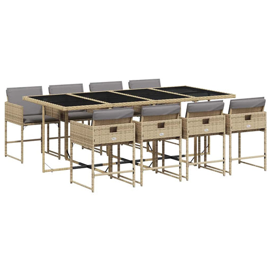vidaXL 9 Piece Garden Dining Set with Cushions Mix Beige Poly Rattan