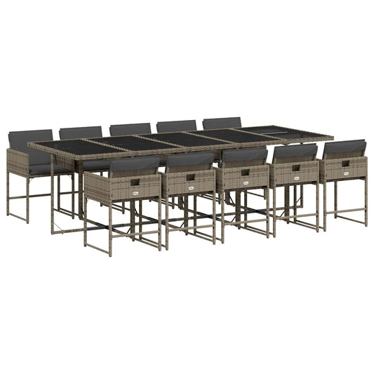 vidaXL 11 Piece Garden Dining Set with Cushions Grey Poly Rattan