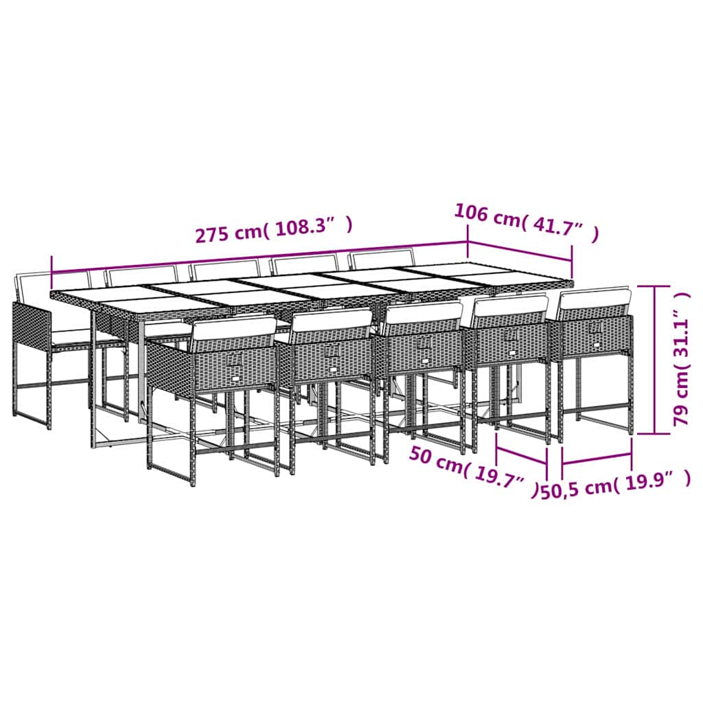 vidaXL Garden Dining Set | Beige, Cream White, Black | PE Rattan | 10-seater