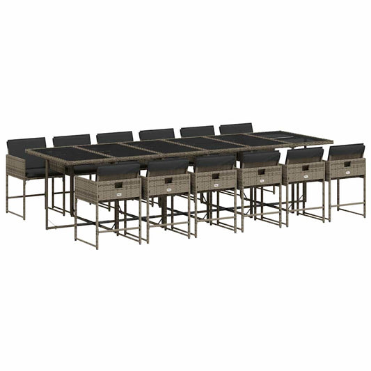 vidaXL 13 Piece Garden Dining Set with Cushions Grey Poly Rattan