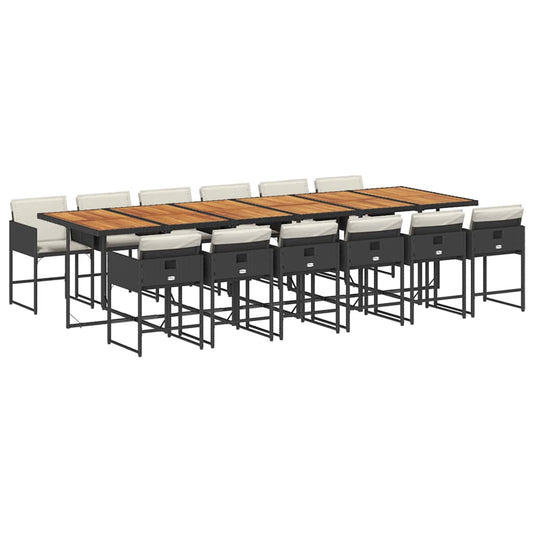 vidaXL 13 Piece Garden Dining Set with Cushions Black Poly Rattan