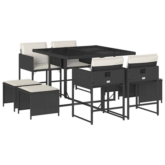 vidaXL 9 Piece Garden Dining Set with Cushions Black Poly Rattan