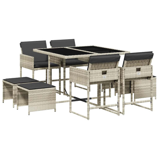 vidaXL 9 Piece Garden Dining Set with Cushions Light Grey Poly Rattan