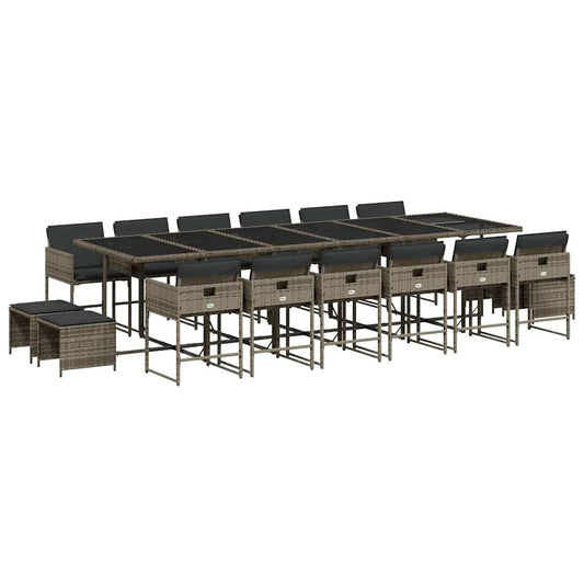 vidaXL 17 Piece Garden Dining Set with Cushions Grey Poly Rattan