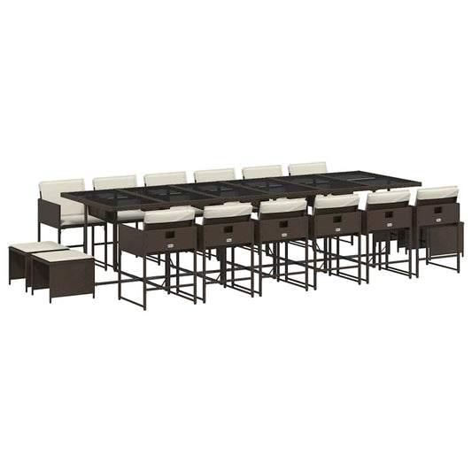 vidaXL 17 Piece Garden Dining Set with Cushions Brown Poly Rattan
