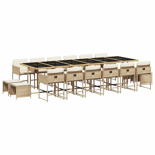 vidaXL 17 Piece Garden Dining Set with Cushions Beige Poly Rattan