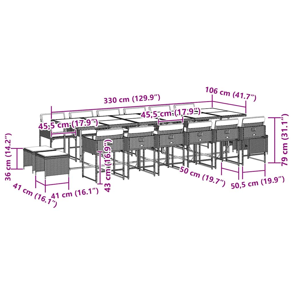vidaXL 17 Piece Garden Dining Set with Cushions Black Poly Rattan