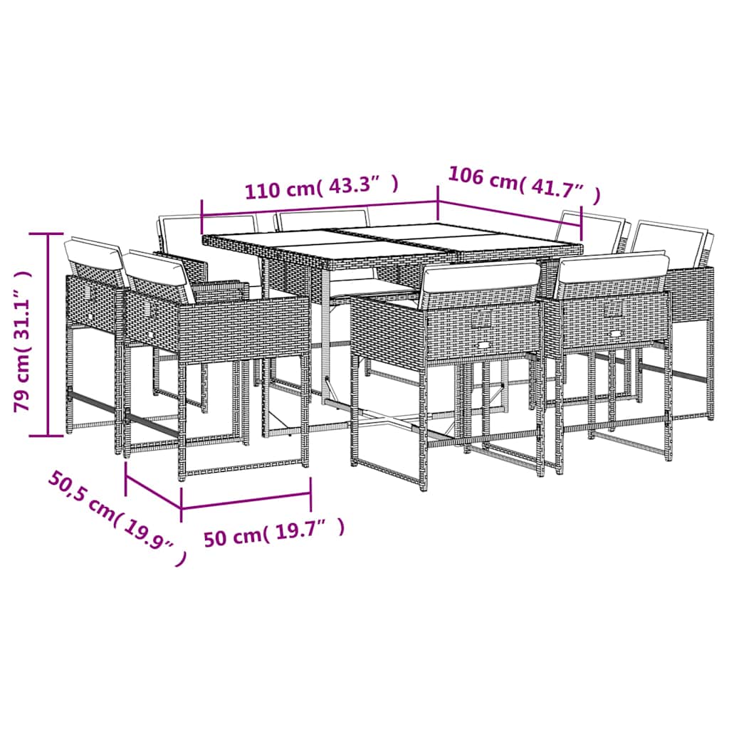vidaXL 9 Piece Garden Dining Set with Cushions Mix Beige Poly Rattan