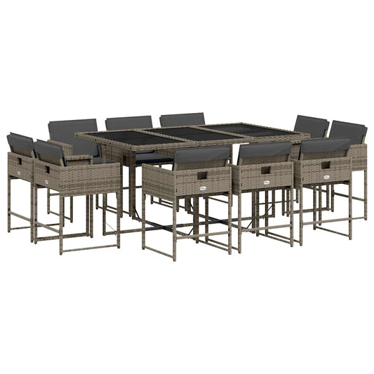 vidaXL 11 Piece Garden Dining Set with Cushions Grey Poly Rattan