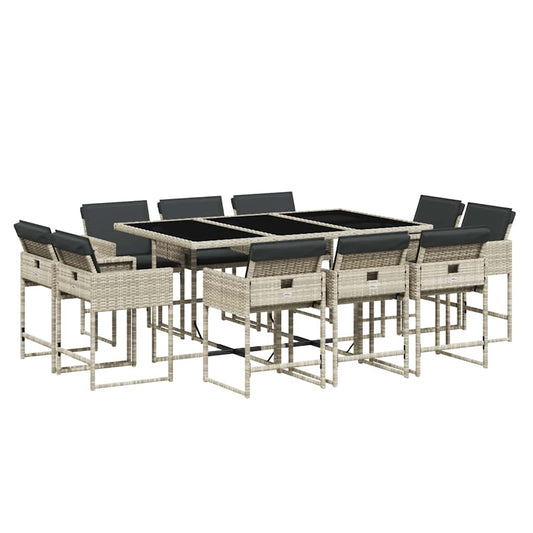 vidaXL 11 Piece Garden Dining Set with Cushions Light Grey Poly Rattan
