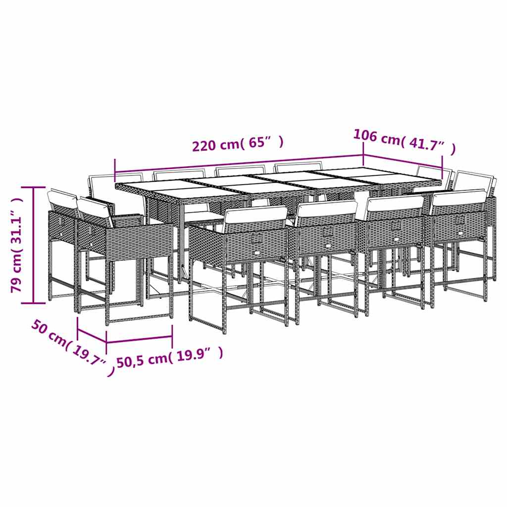 vidaXL 13 Piece Garden Dining Set with Cushions Grey Poly Rattan