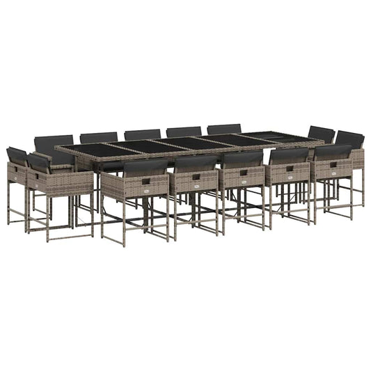 vidaXL 15 Piece Garden Dining Set with Cushions Grey Poly Rattan