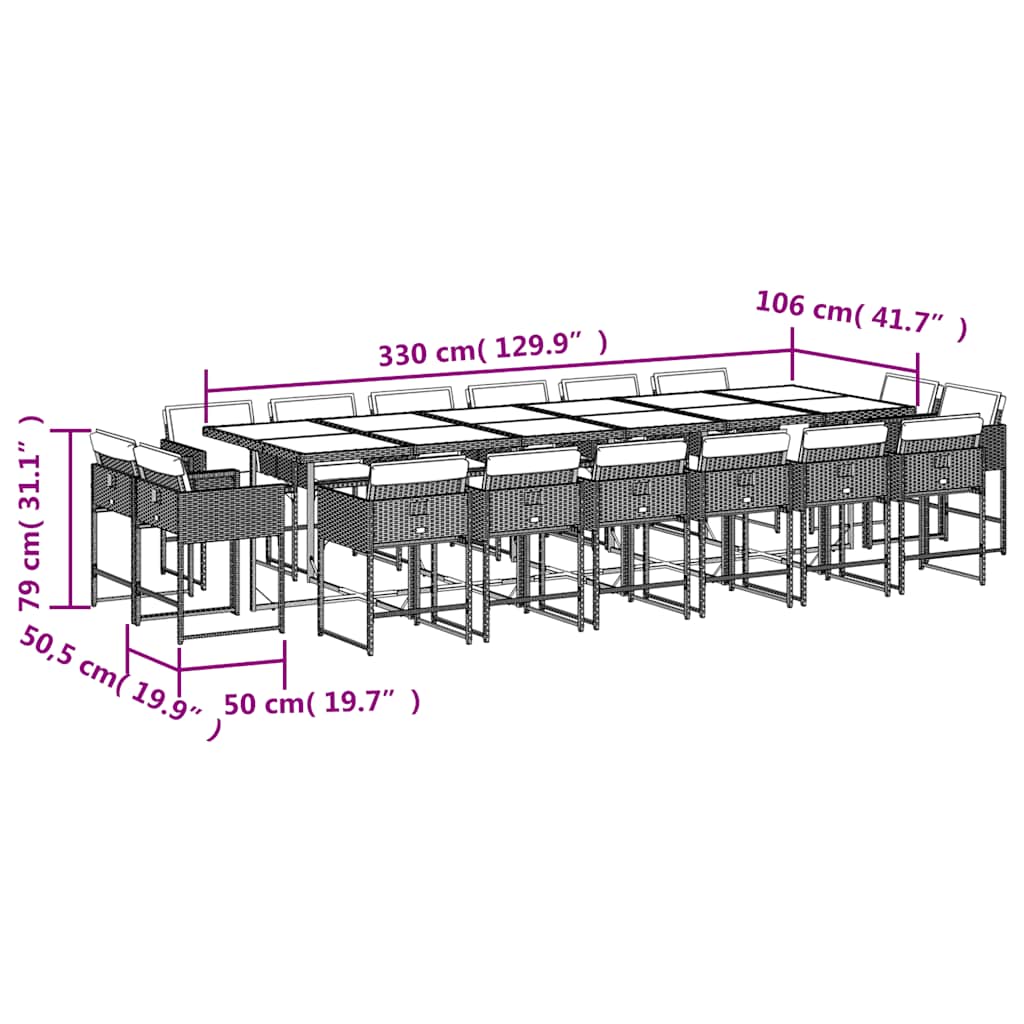 vidaXL 17 Piece Garden Dining Set with Cushions Black Poly Rattan