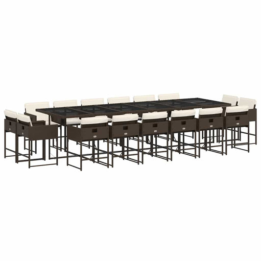 vidaXL 17 Piece Garden Dining Set with Cushions Brown Poly Rattan