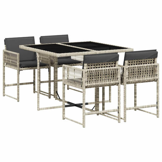 vidaXL 5 Piece Garden Dining Set with Cushions Light Grey Poly Rattan