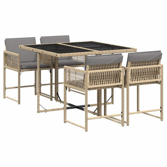 vidaXL 5 Piece Garden Dining Set with Cushions Mix Beige Poly Rattan