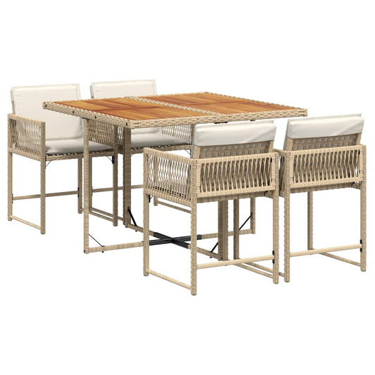 vidaXL 5 Piece Garden Dining Set with Cushions Beige Poly Rattan