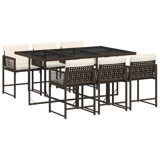 vidaXL 7 Piece Garden Dining Set with Cushions Brown Poly Rattan