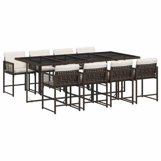 vidaXL 9 Piece Garden Dining Set with Cushions Brown Poly Rattan