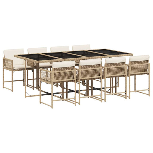 vidaXL 9 Piece Garden Dining Set with Cushions Beige Poly Rattan