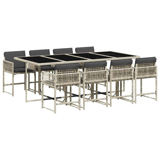 vidaXL 9 Piece Garden Dining Set with Cushions Light Grey Poly Rattan