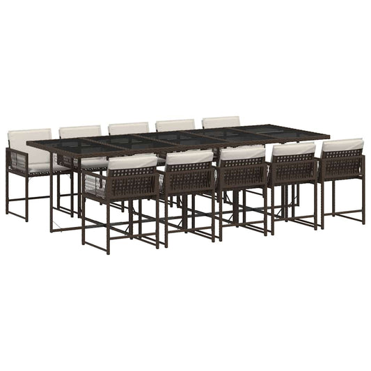 vidaXL 11 Piece Garden Dining Set with Cushions Brown Poly Rattan