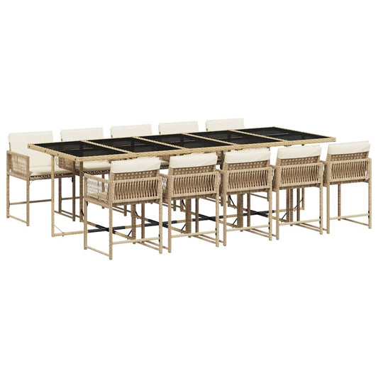 vidaXL 11 Piece Garden Dining Set with Cushions Beige Poly Rattan