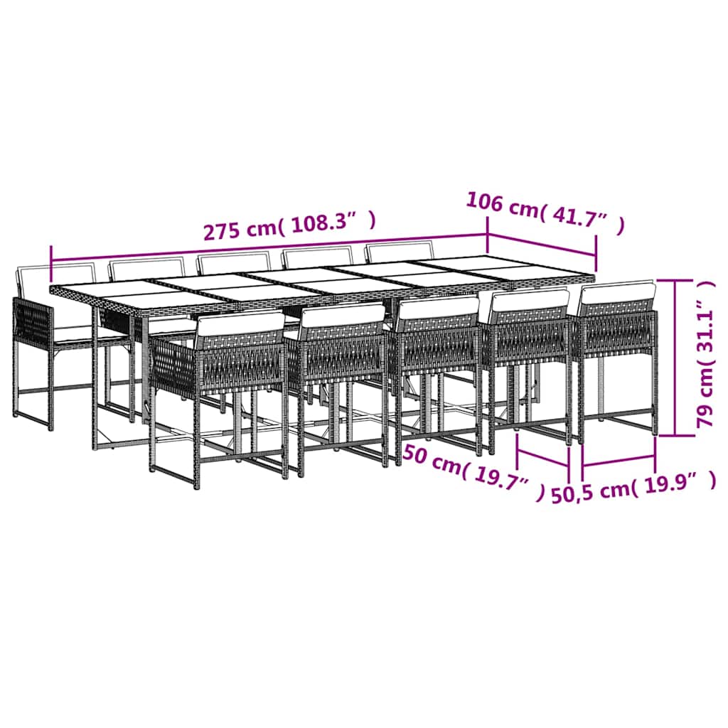 vidaXL Garden Dining Set | Mix beige | PE rattan | 10-seater | Foldable