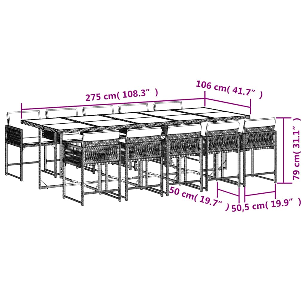 vidaXL 11 Piece Garden Dining Set with Cushions Mix Beige Poly Rattan