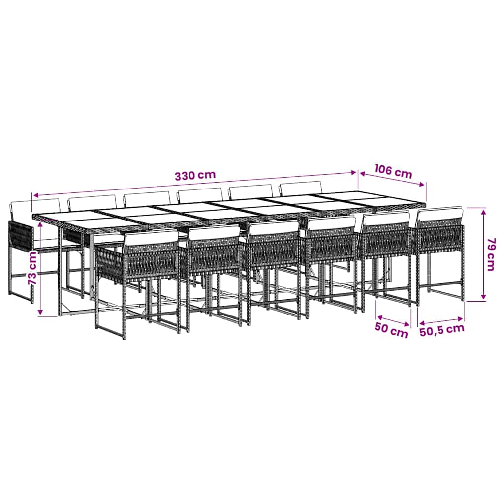 vidaXL 13 Piece Garden Dining Set with Cushions Grey Poly Rattan