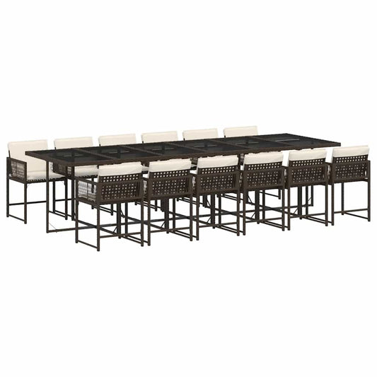 vidaXL 13 Piece Garden Dining Set with Cushions Brown Poly Rattan