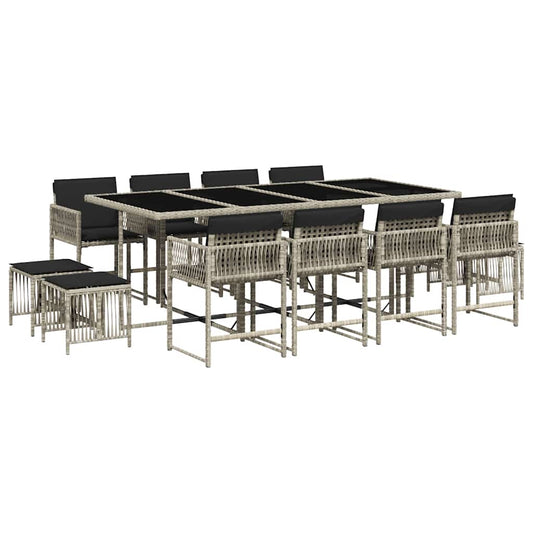 vidaXL 13 Piece Garden Dining Set with Cushions Light Grey Poly Rattan