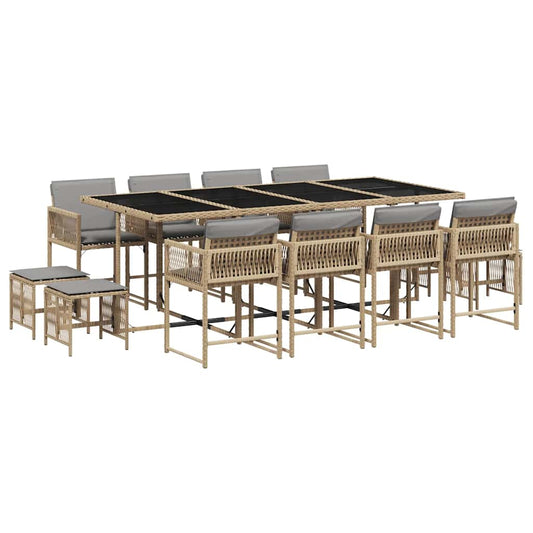 vidaXL 13 Piece Garden Dining Set with Cushions Mix Beige Poly Rattan
