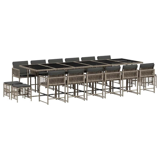 vidaXL 17 Piece Garden Dining Set with Cushions Grey Poly Rattan