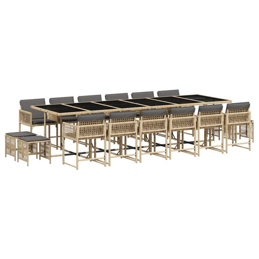 vidaXL 17 Piece Garden Dining Set with Cushions Mix Beige Poly Rattan