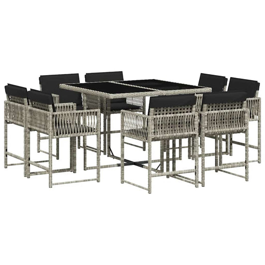 vidaXL 9 Piece Garden Dining Set with Cushions Light Grey Poly Rattan