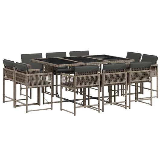 vidaXL 11 Piece Garden Dining Set with Cushions Grey Poly Rattan