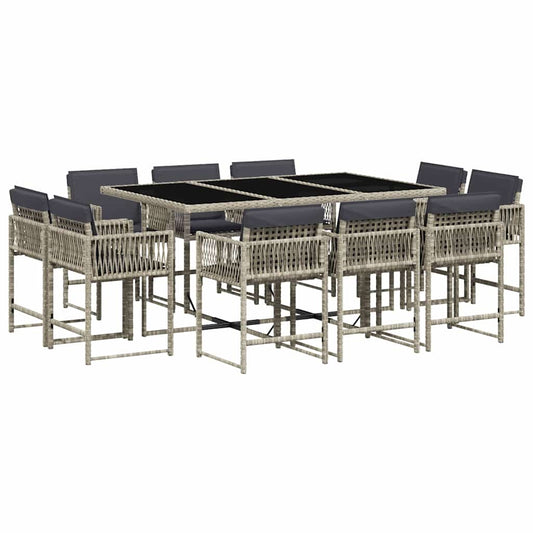 vidaXL 11 Piece Garden Dining Set with Cushions Light Grey Poly Rattan