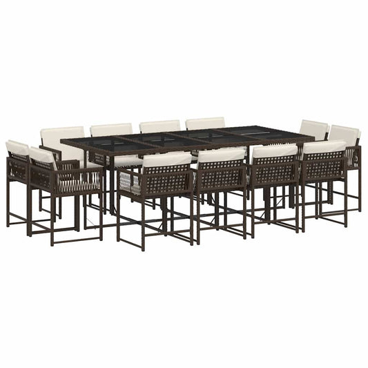 vidaXL 13 Piece Garden Dining Set with Cushions Brown Poly Rattan