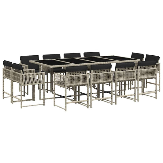 vidaXL 13 Piece Garden Dining Set with Cushions Light Grey Poly Rattan