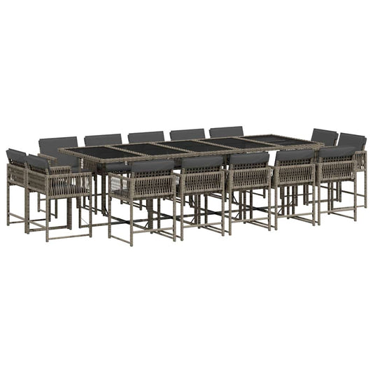 vidaXL 15 Piece Garden Dining Set with Cushions Grey Poly Rattan