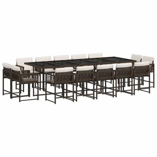vidaXL 15 Piece Garden Dining Set with Cushions Brown Poly Rattan