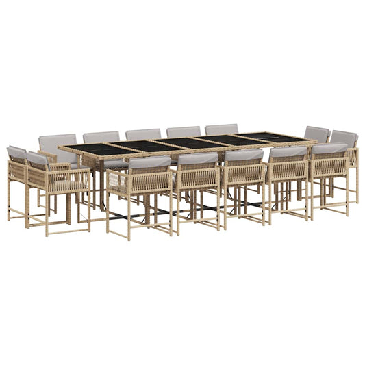 vidaXL 15 Piece Garden Dining Set with Cushions Mix Beige Poly Rattan